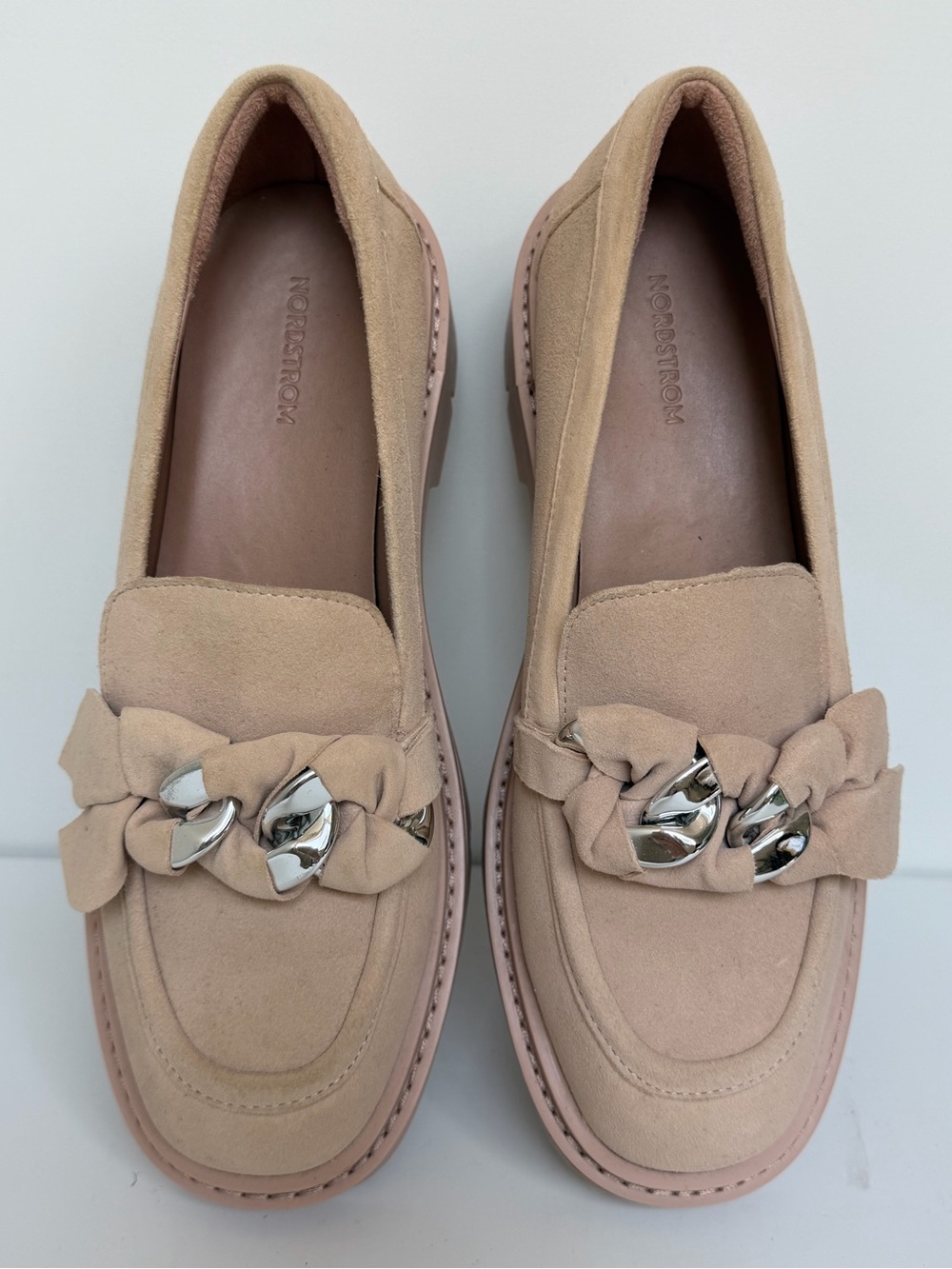 Nordstrom Blush Suede Chain-Link Loafers